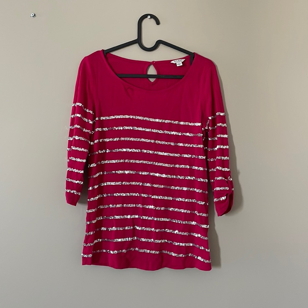 GUESS quarter sleeve sequin top